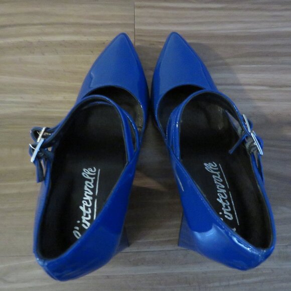 L'INTERVALLE Stefani Blue Patent Leather Block Heel Mary Jane Shoes 38 / 7.5-8 - Picture 12 of 15